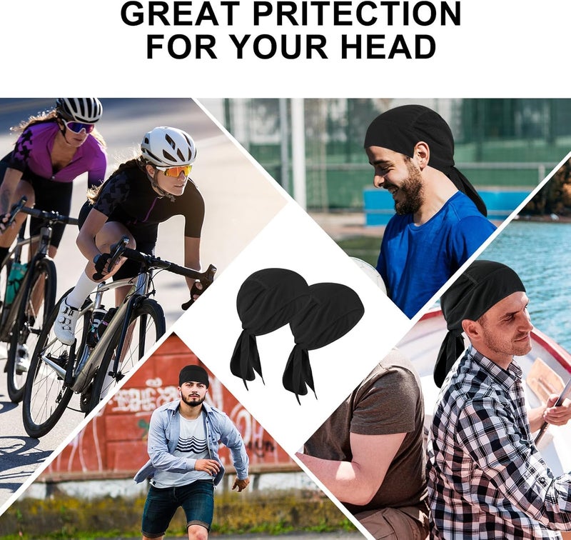 Larrel 2 Pcs Durags for Men, Quick Drying Dew Rags Head Cap Sports Sweat Wicking Beanie Cooling Do Rags Head Wrap Bandana for Men Women Running Cycling Motorcycle Outdoor Activities (Black) - Image 5